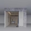 Modern Minimalist Clothing Store Entrance Featuring Clothing Racks Mirror And Shutter