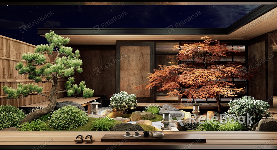 Japanese-style courtyard courtyard landscape model