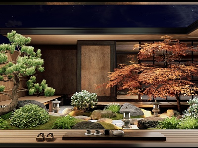 Japanese-style courtyard landscape model