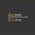 Vintage Metal Cannon with Wooden Carriage and Iron Wheels as Historical Weapon Piece