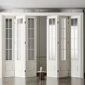 Modern Interior Sliding Glass Doors With White Frames And Wooden Side Table