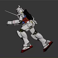 White Robot Figure With Glowing Sword Blue Yellow Red Details Standing On Reflective Floor