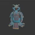 Traditional Japanese Samurai Weapon with Red Armor and Decorative Helmet Design