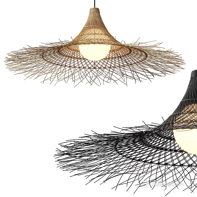 Woven Brown and Black Chandeliers with Umbrella Shaped Open Light Structure Design 3d model