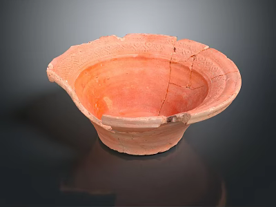Vintage Handcrafted Orange Terracotta Bowl With Cracked Surface And Textured Edge 3d model