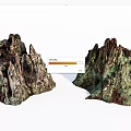 Natural Stone Wood Landscape Decor With Textured Surface And Mossy Green Details