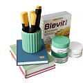 Desk Folder With Green Pen Holder Stacked Books Blevit Box And Jars