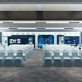 Modern Conference Hall Interior With Stage Podium White Chairs And Large Screen
