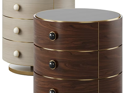 Modern Luxury Walnut Wood Nightstands With Gold Accents And Round Knobs 3d model