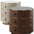 Modern Luxury Walnut Wood Nightstands With Gold Accents And Round Knobs 3d model