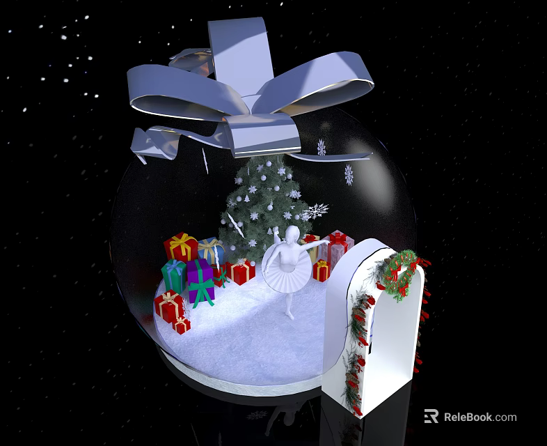 Christmas Snow Globe With Tree Gifts Figurine Wreath And Snowflakes 3d model 
