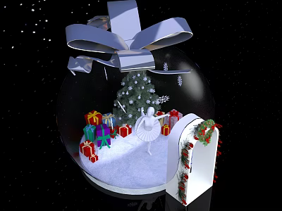 Christmas Snow Globe With Tree Gifts Figurine Wreath And Snowflakes 3d model