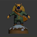 Game Movie Character Yellow Animal Wearing Hat Green Coat Brown Bag Standing On Ice Base