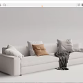 Modern White Sectional Sofa With Multiple Decorative Pillows And Throw Blanket 3d model