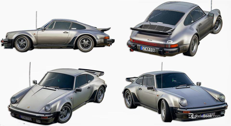 Classic Silver Sports Car Featuring Retro Design And Multiple Angles View 3d model 