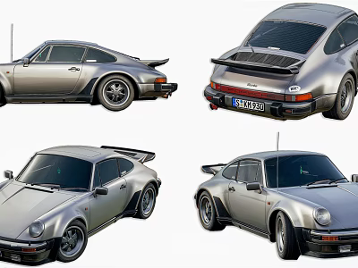 Classic Silver Sports Car Featuring Retro Design And Multiple Angles View 3d model