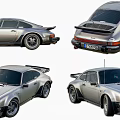 Classic Silver Sports Car Featuring Retro Design And Multiple Angles View