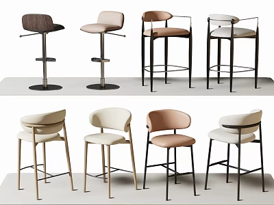Modern Stylish Bar Stools With Curved Backrest And Neutral Color Tones 3d model