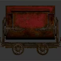 Red Old Fashioned Mining Train Cart With Black Coal And Metal Wheels