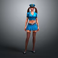 3D Female Character In Blue Police Uniform With Pigtails Skirt And Stockings