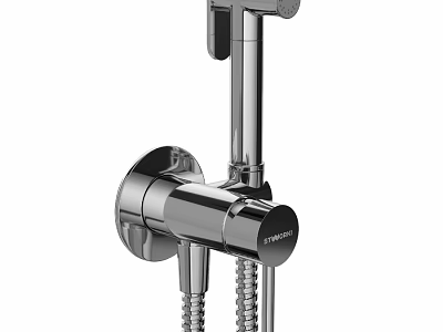 Modern Sleek Chrome Shower Faucet With Handheld Showerhead Flexible Hose And Control Knob 3d model