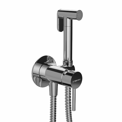 Modern Sleek Chrome Shower Faucet With Handheld Showerhead Flexible Hose And Control Knob 3d model