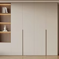 Modern Wardrobe Interior Design With Wooden Shelves LED Lighting And Beige Cabinets