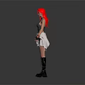 Female Character With Red Hair Gray Sleeveless Top White Tied Apron And Black Boots