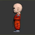 Cartoon Character In Red Martial Arts Uniform With Bald Head Three Dot Eyebrows Standing Pose