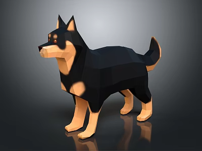 Low Poly Black And Brown Dog 3D Model With Geometric Design And Smooth Surface 3d model
