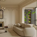 Classic Living Room Interior With Elegant Chandelier Fireplace Two Sofas And Round Coffee Table
