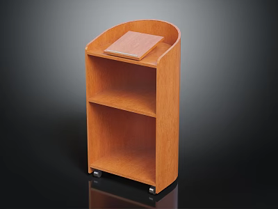 Sturdy Wooden Rolling Utility Shelf with Three Shelves and Tilted Top Board 3d model