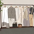 Minimalist Clothes Display On Rack With Neutral Tones Various Styles Plant And Bags