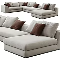 Modern Light Gray Sectional Sofa With Brown Accent Pillows And Multi-seat Design 3d model