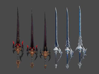Various Fantasy Swords With Unique Decorative Hilts And Intricate Blade Designs 3d model