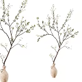 Decorative Ornament Set With White Black Beige Ceramic Vases And Decorative Branches with Small Leaves