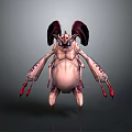 Fantasy Creature with Large Purple Wings Multiple Pink Limbs Red Claws and Bulbous Body