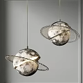 Creative Planet Shaped Pendant Lights with Ring Metal Frame and Moon like Texture 3d model