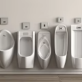 Various Designed Urinals Mounted on White Wall with Wooden Floor Background
