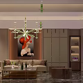 Elegant Modern KTV Lounge Area With Sofa Chandelier Decorative Painting And Wine Cabinet