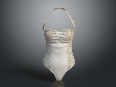 Elegant Halter Neck One Piece Swimsuit With White Base And Lace Decorative Details 3d model
