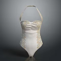 Elegant Halter Neck One Piece Swimsuit With White Base And Lace Decorative Details