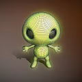 Cute Green Cartoon Game Movie Character with Big Eyes and Simple Design