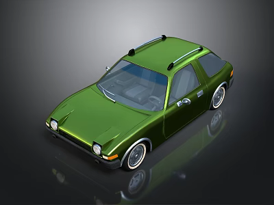 Green Vintage Car With Roof Rack And Shiny Exterior On Black Background 3d model