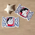 Cute Candy Shaped Rugs With Rabbit And Penguin Patterns Alongside Star Pillow On Wooden Floor