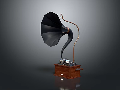 Vintage Phonograph Interior Decor With Horn Wooden Base And Metal Components 3d model