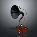 Vintage Phonograph Interior Decor With Horn Wooden Base And Metal Components