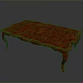 Red Coffee Table In Classic Style With Intricate Carved Surface And Elegant Curved Legs