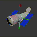 3D Model of Spacecraft With Blue Solar Panels White Body Yellow Lines and Antenna