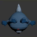 Blue Fox Like Cartoon Character With Big Eyes Red Moon Mark And Red Scarf